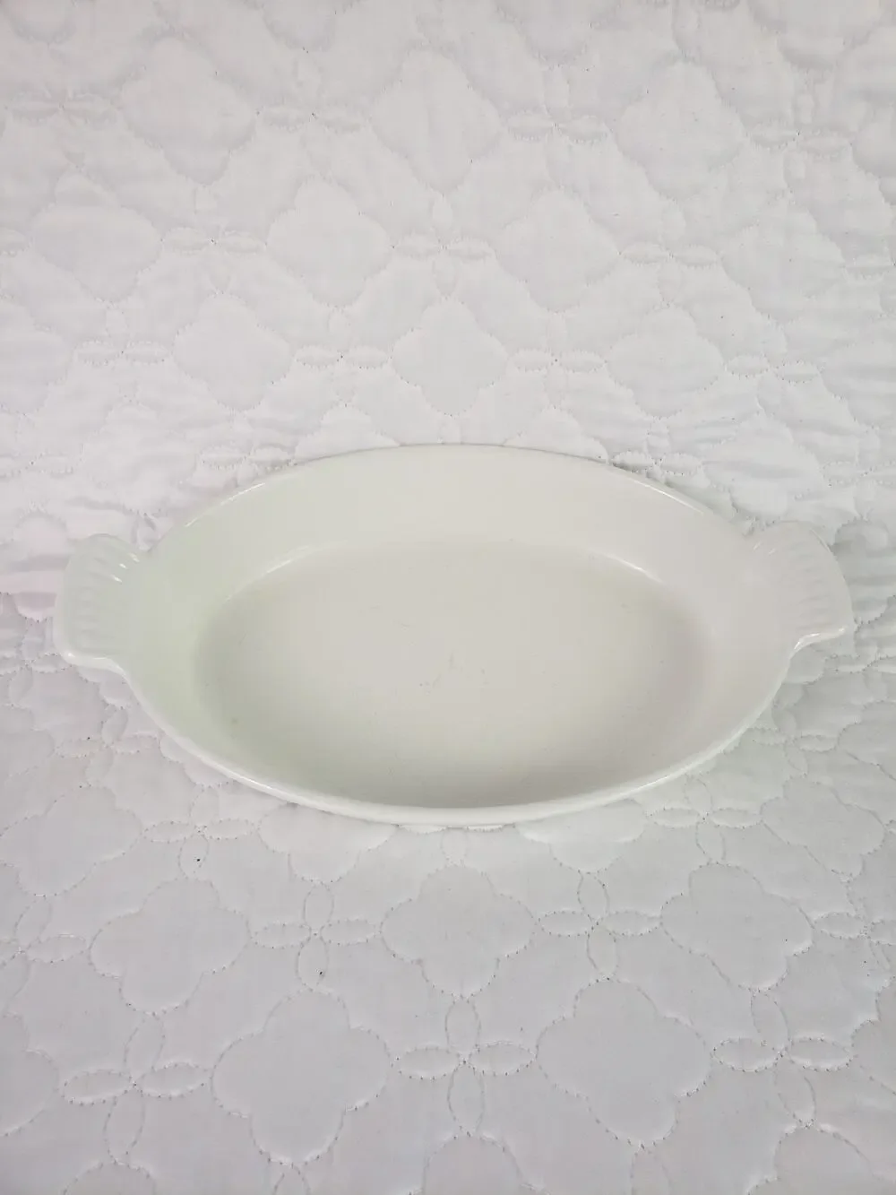 Vintage Le Creuset #24 White Enamel Cast Iron Oval Baking Dish Made in France
